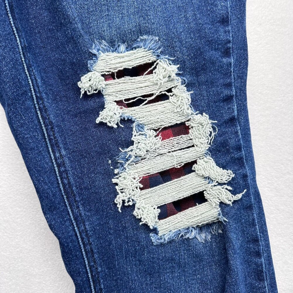 Judy Blue Womens Mid Rise Buffalo Plaid Distressed Jeans Size 14W Stretch Ankle - Picture 4 of 13